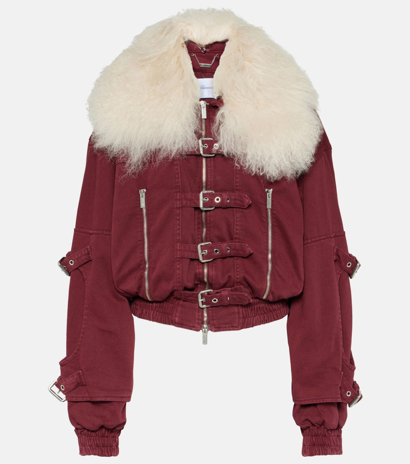 Cropped shearling-trimmed denim jacket - 1