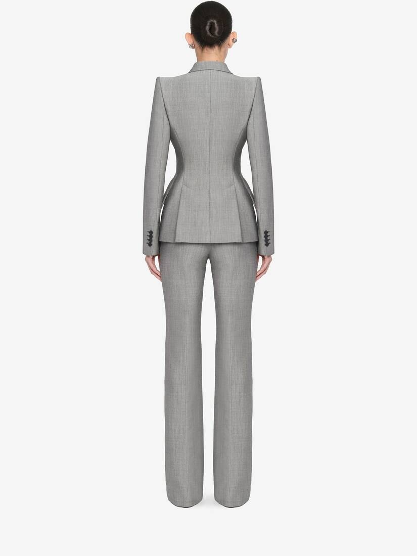 Women's Drop Hem Wool Mohair Jacket in Black/ivory - 4