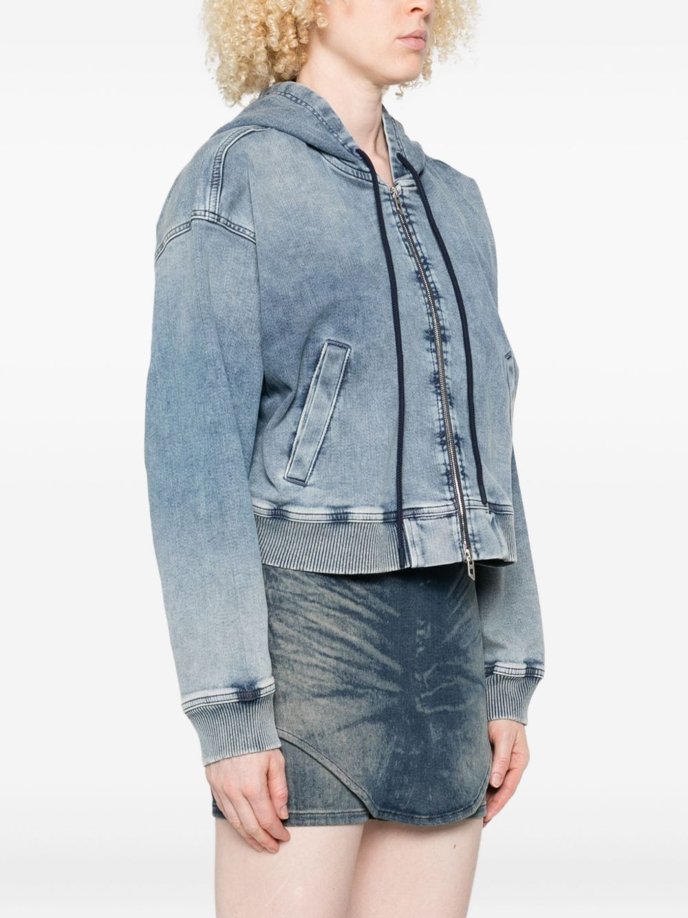 hooded zip-up denim jacket - 3
