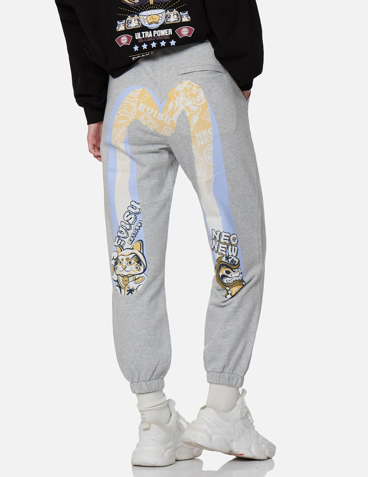 FORTUNE CAT AND DARUMA DOUBLE DAICOCK PRINT SWEATPANTS - 7