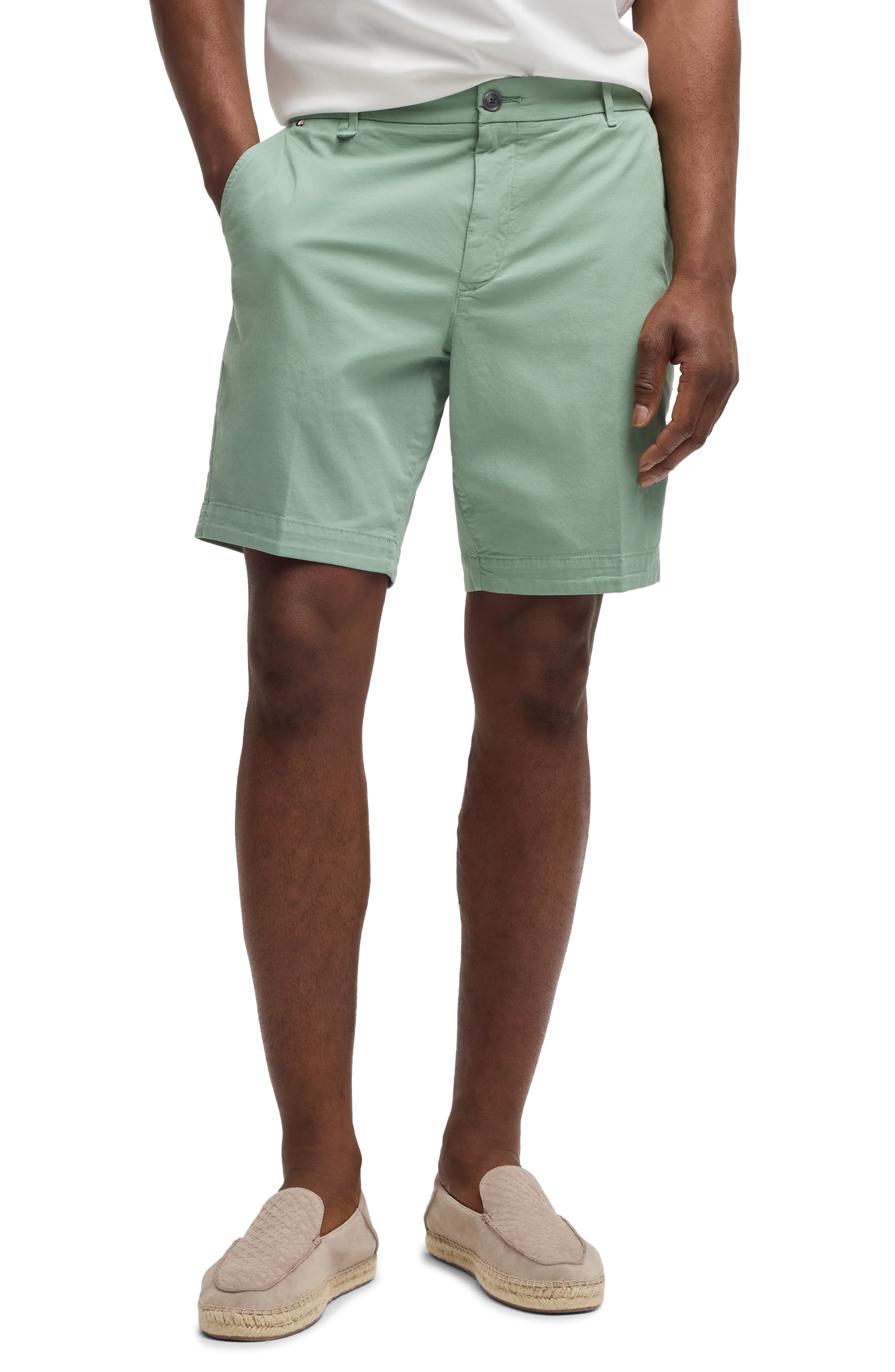 BOSS Slice Stretch Cotton Shorts in Open Green at Nordstrom - 1