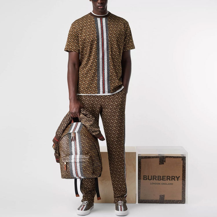 Men's Burberry Logo Stripe Printing Short Sleeve Brown 80182391 - 3