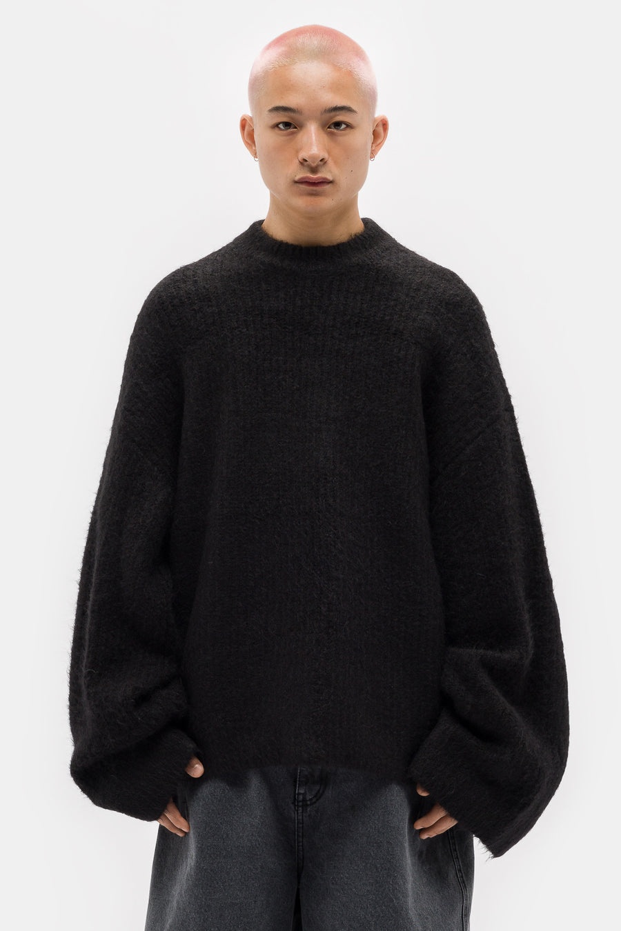 Heavy Knit Crewneck Sweater in Black - 1