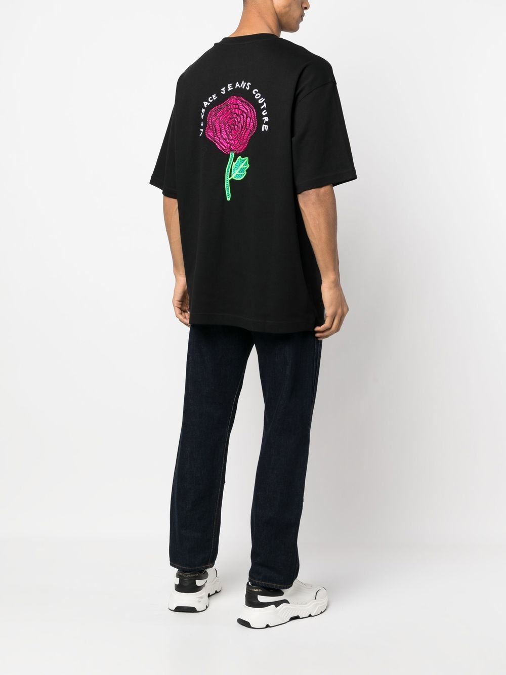 floral-embroidered cotton T-shirt - 2