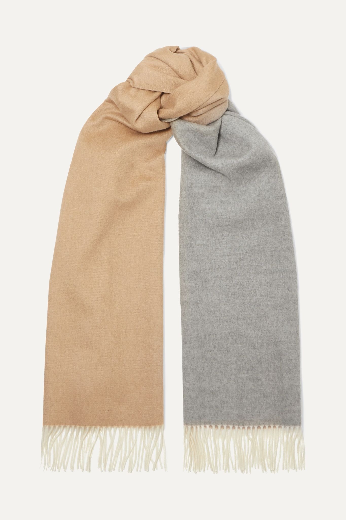 Fringed two-tone cashmere scarf - 1