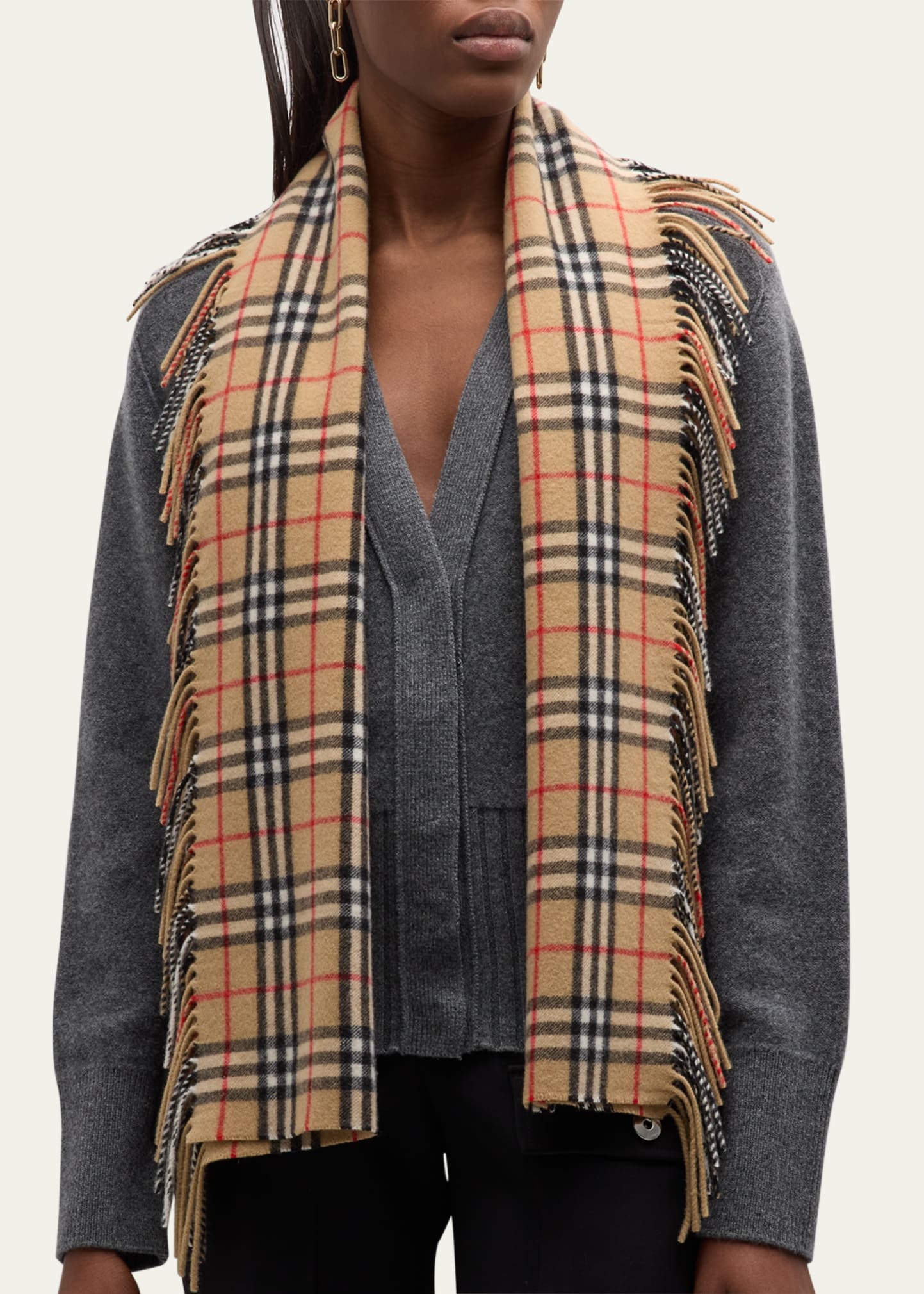 Vintage Check Fringe Cashmere Scarf - 2