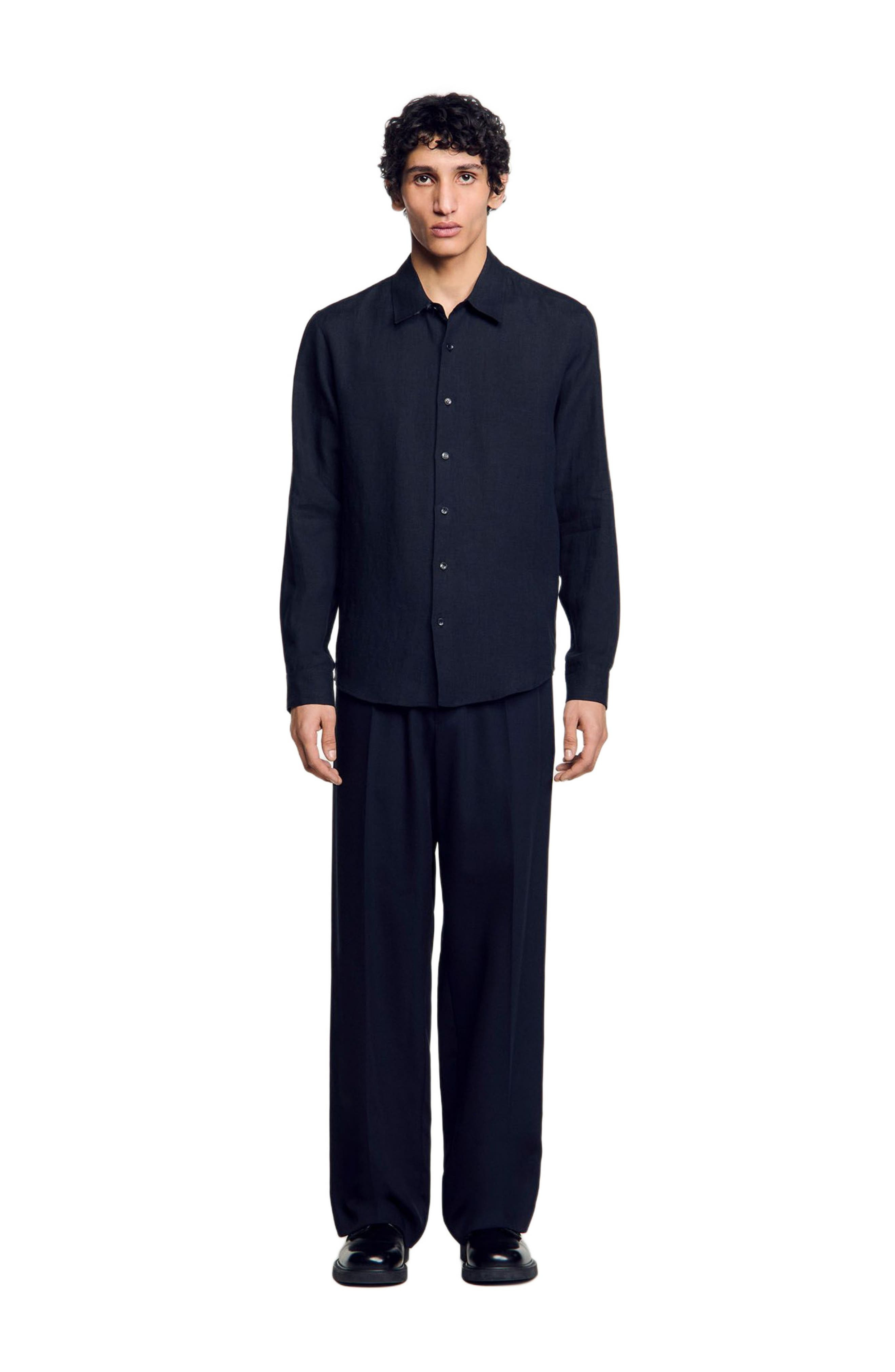 SANDRO Linen shirt in Navy Blue at Nordstrom - 1