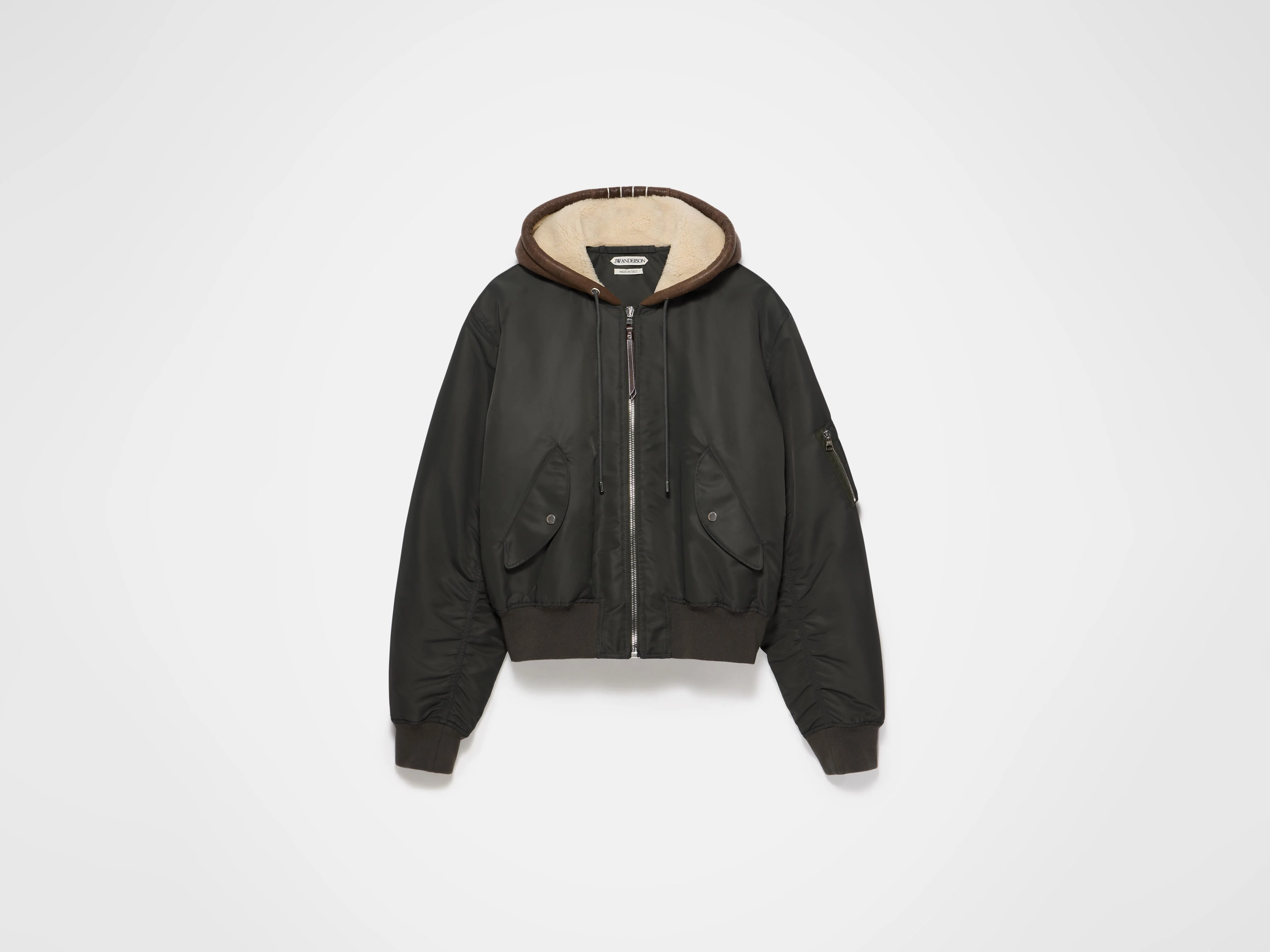 HOODED BOMBER JACKET IN DARK KHAKI - 1