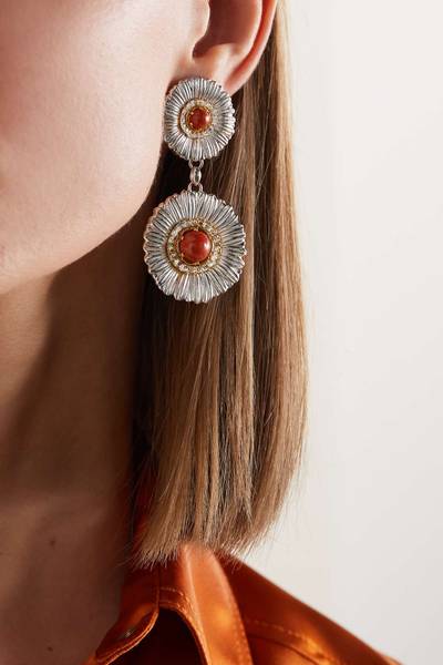 Buccellati Blossoms sterling silver and gold vermeil, jasper and diamond earrings outlook