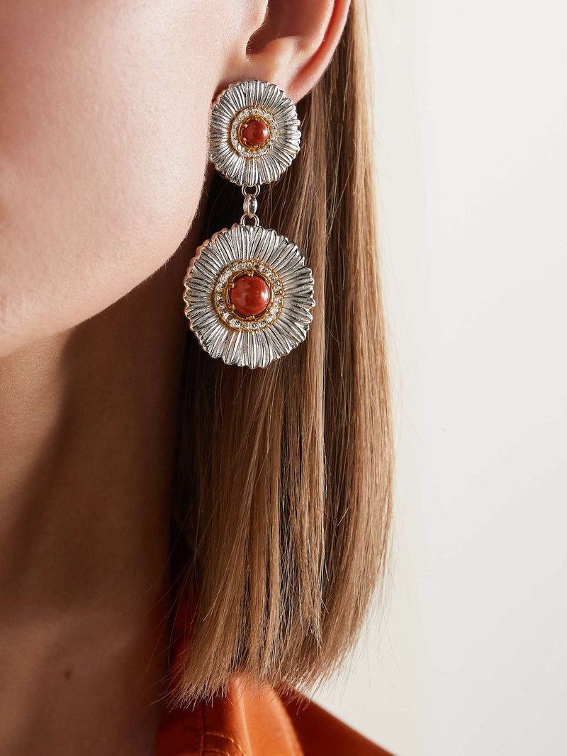 Buccellati Blossoms sterling silver and gold vermeil, jasper and diamond earrings outlook