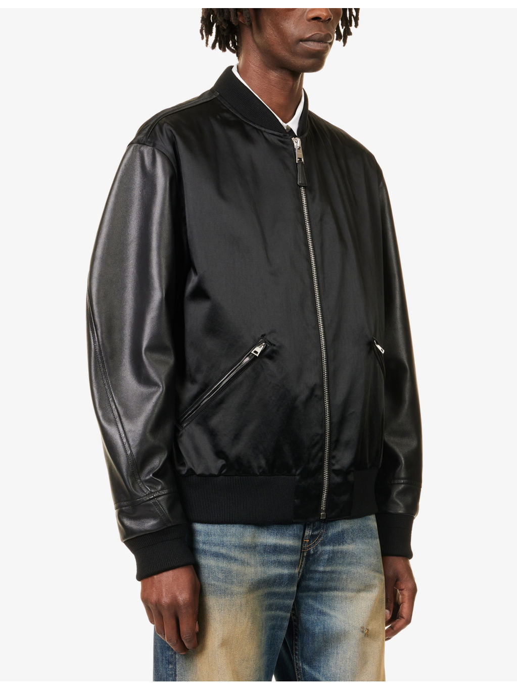 Contrast-Satin Regular-Fit Leather Jacket - 3