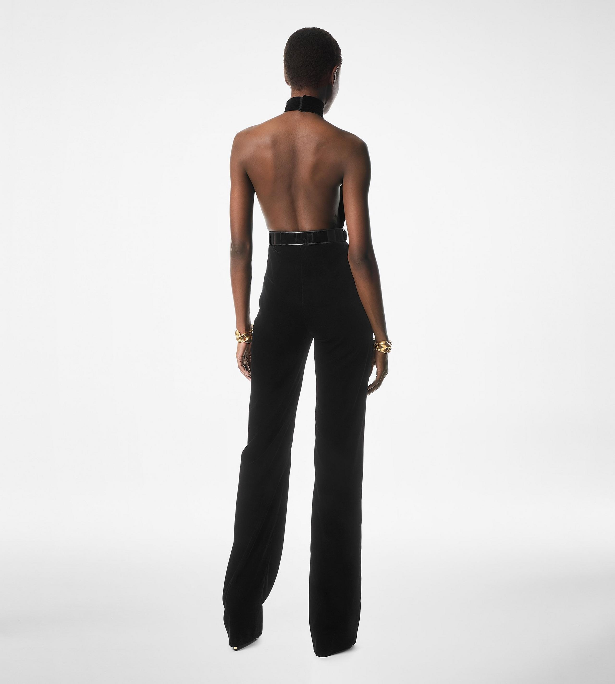 STRETCH VELVET BELTED JUMPSUIT - 3