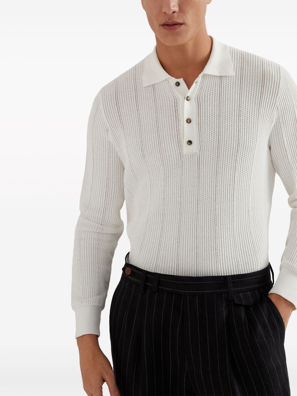 long-sleeve cotton polo shirt - 4