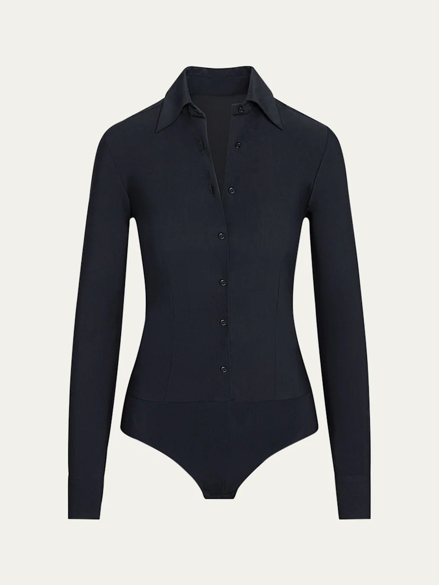 Button-Front Oxford Bodysuit - 1