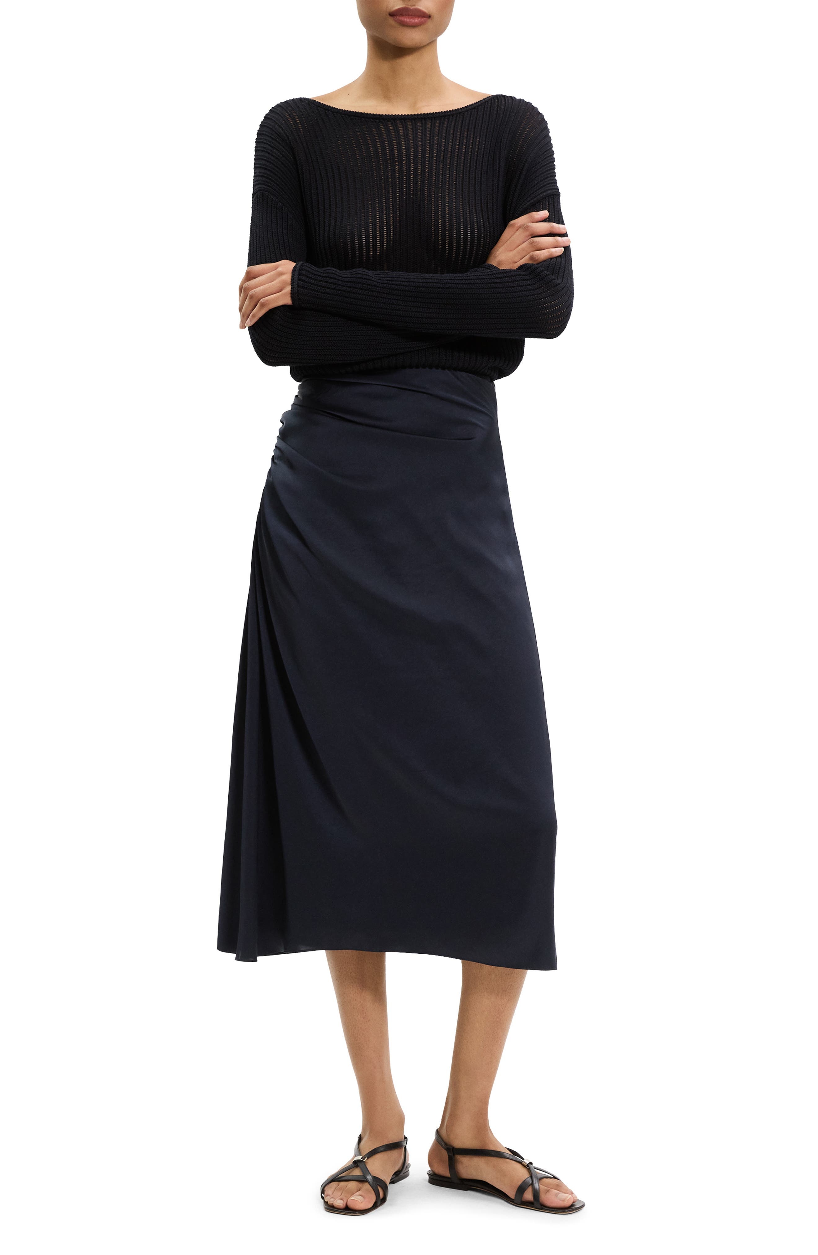 Theory Ruched Midi Skirt in Nocturne Navy at Nordstrom - 7