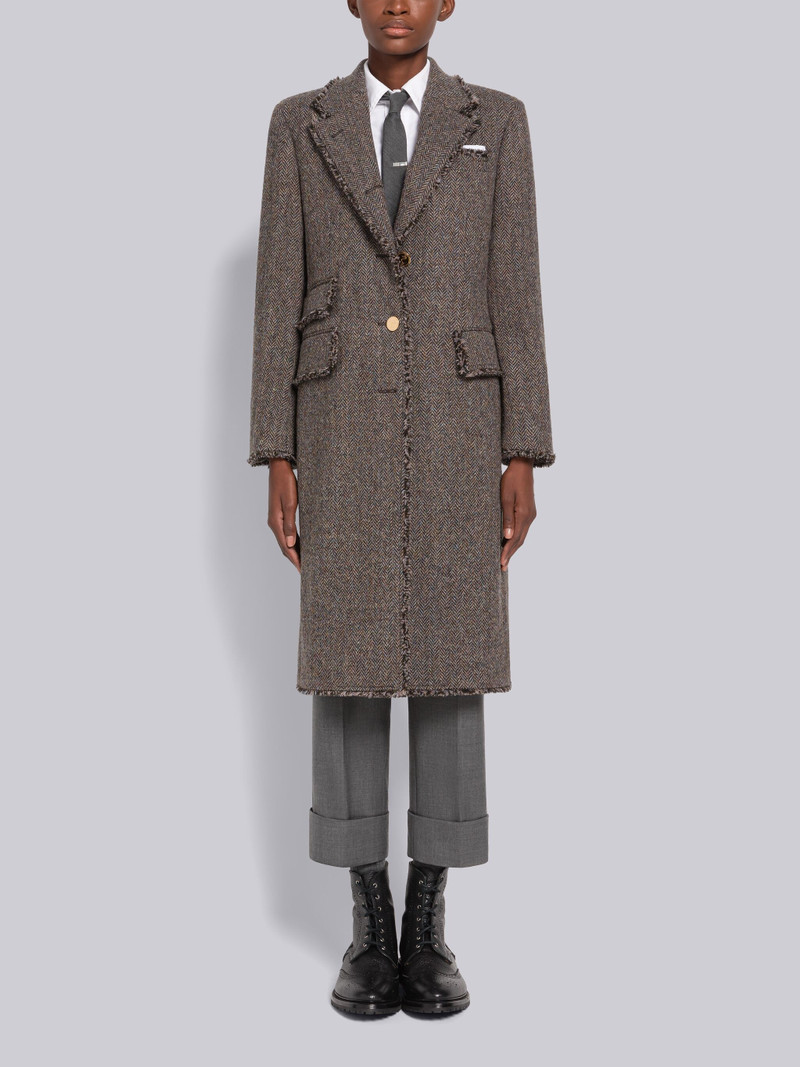 Herringbone Frayed Single Vent Overcoat 1