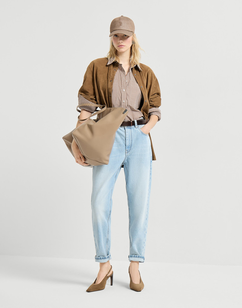 Authentic denim baggy tapered trousers with monili 4