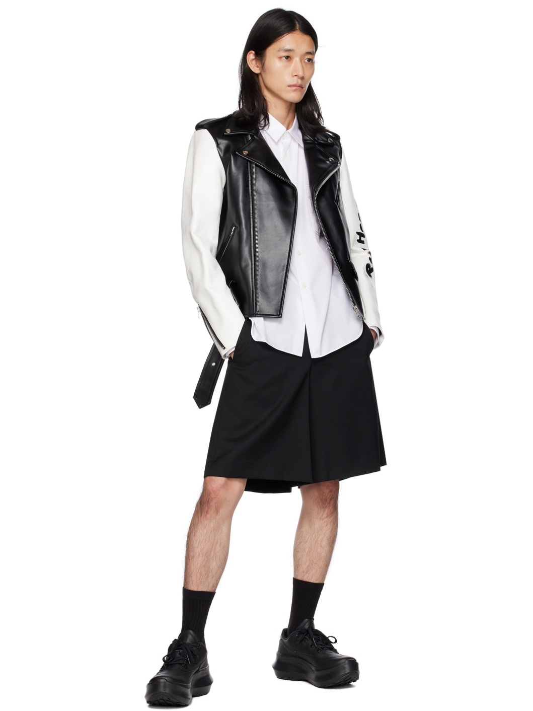 Black & White Paneled Faux-Leather Jacket - 5