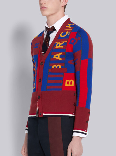 Thom Browne Multi-color Merino Wool FC Barcelona Logo Jacquard V-neck Cardigan outlook