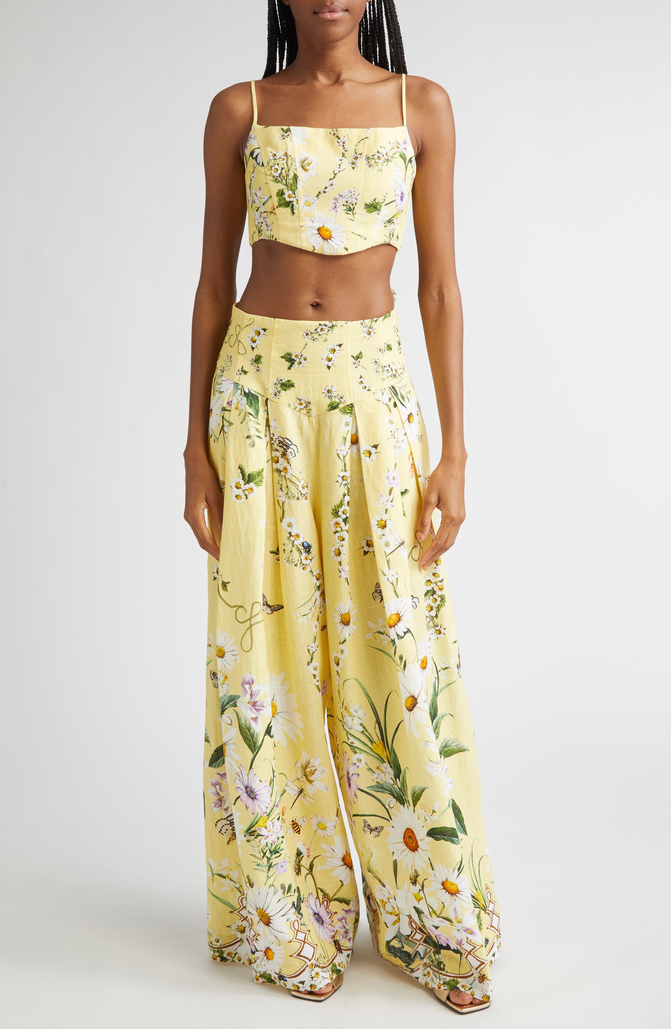 Camilla Daisy Chain Linen, Cotton & Silk Crop Corset Top in Daisy Chains at Nordstrom - 2