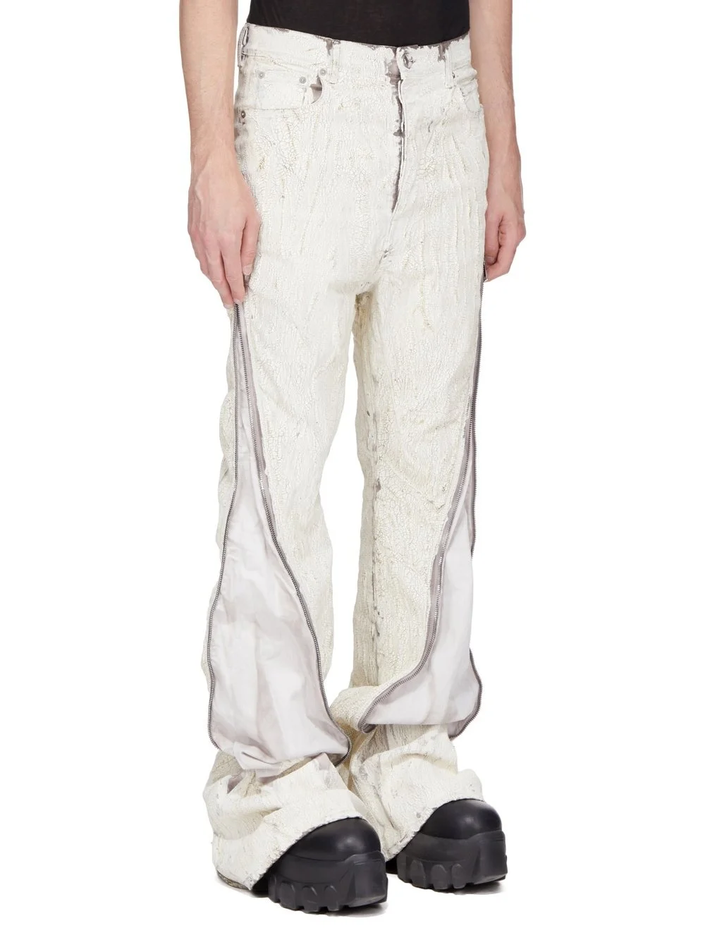 Rick Owens Bolan Banana Flared Zip-Detailed Metallic Megacrust