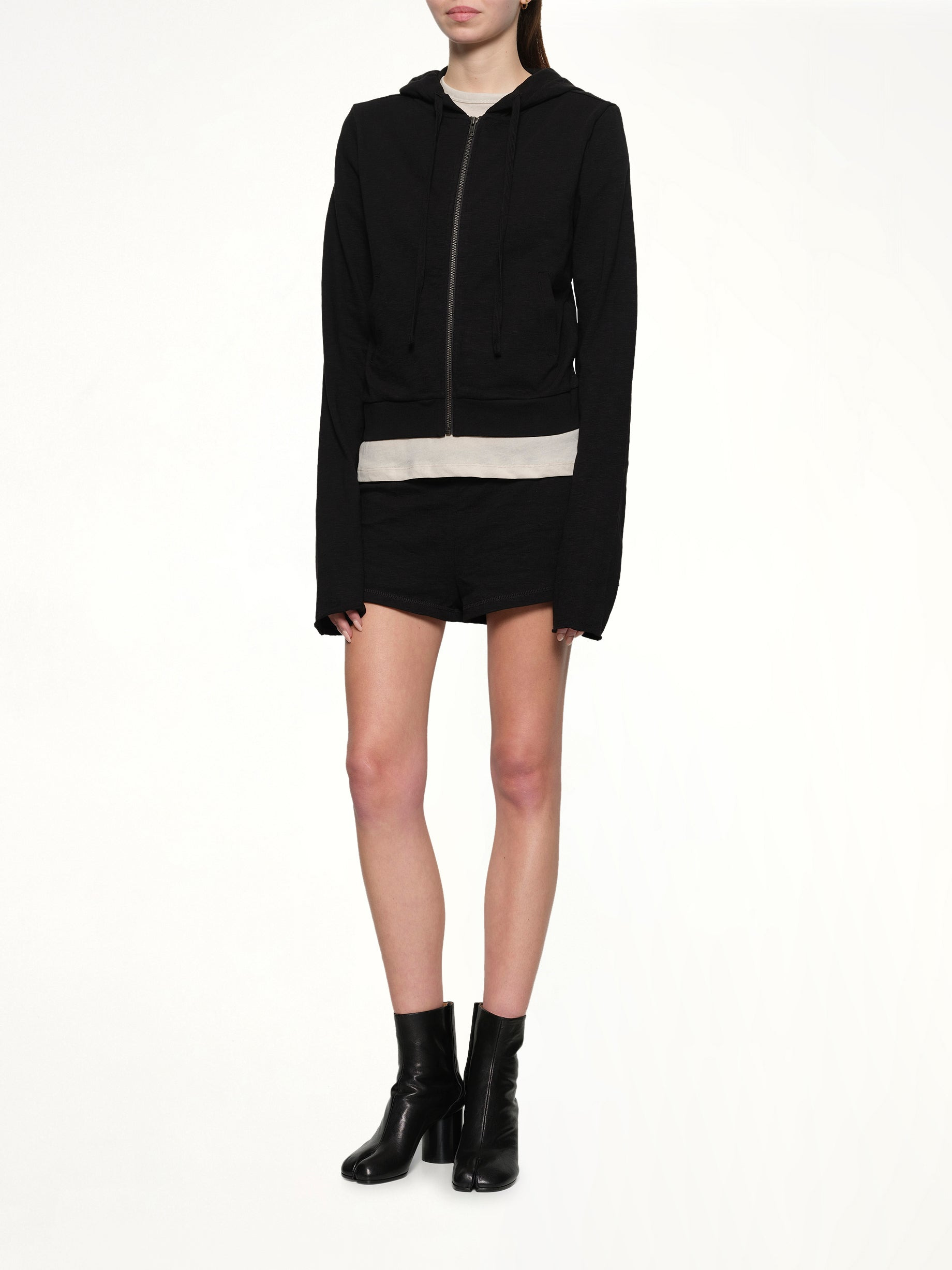 Lightweight Cropped Zip-Up Hoodie in Black - 4