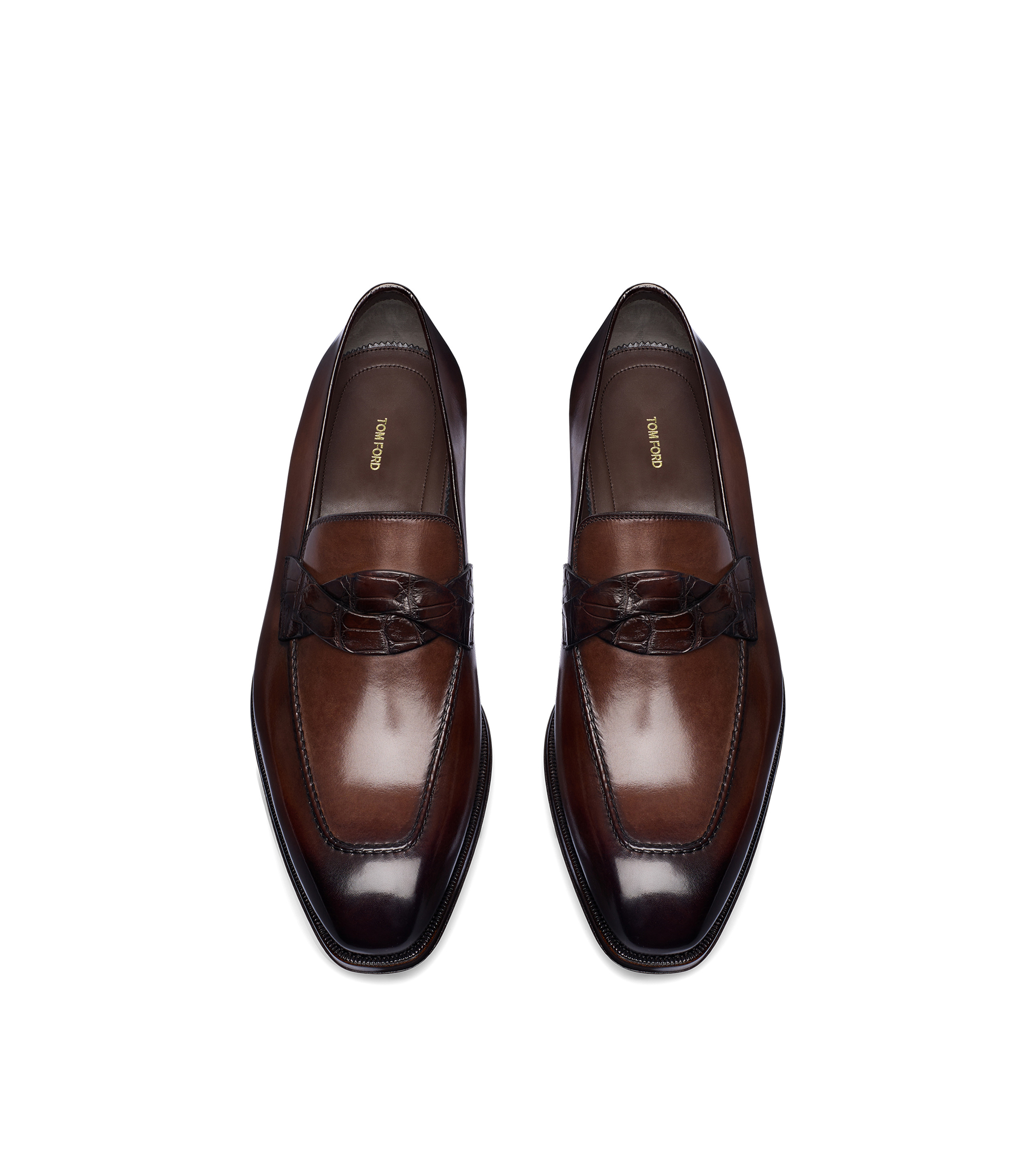 BURNISHED LEATHER AND ALLIGATOR ELKAN TWISTED BAND LOAFER - 2