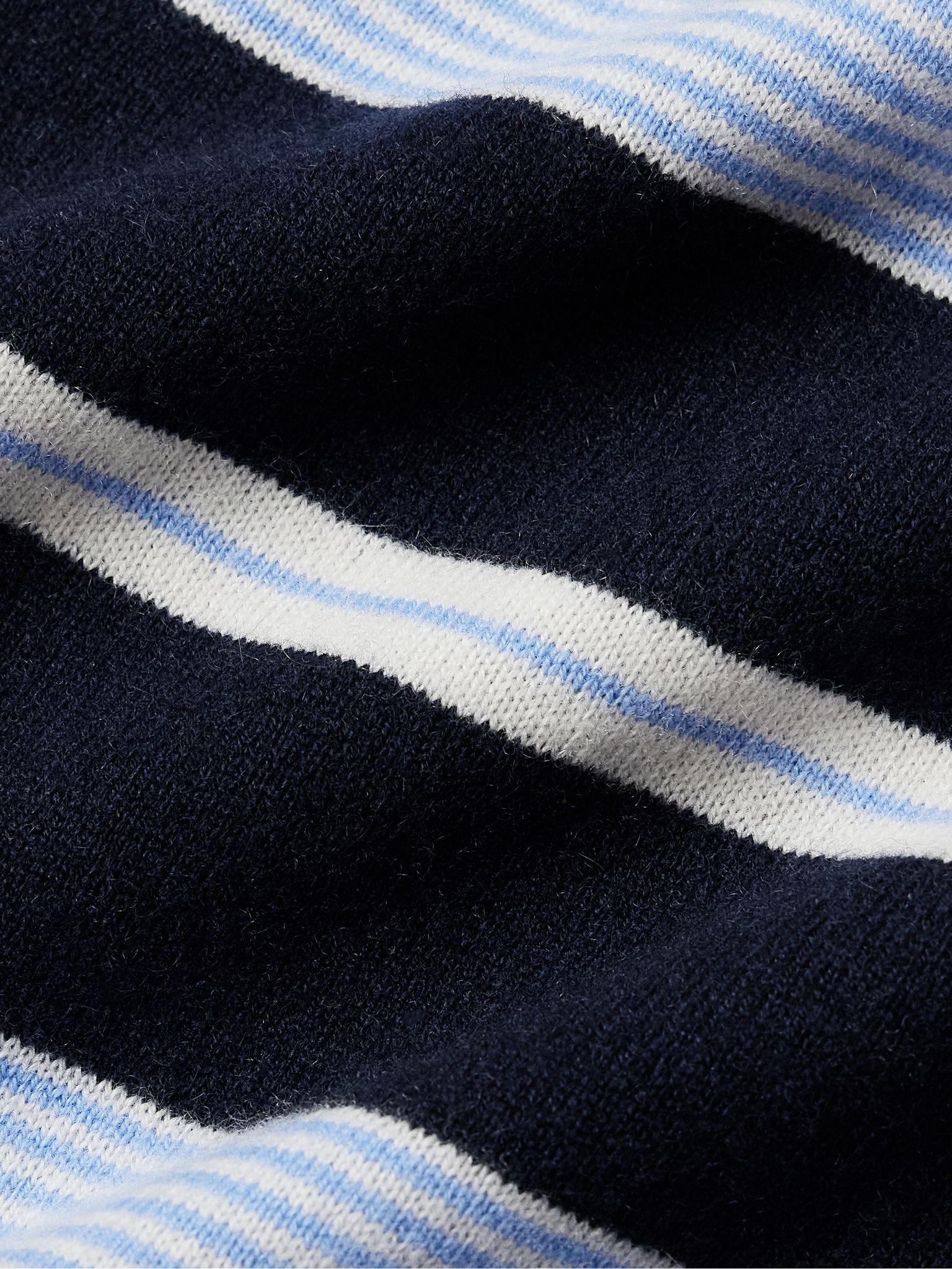 Striped Cashmere Polo Shirt Blue - 4
