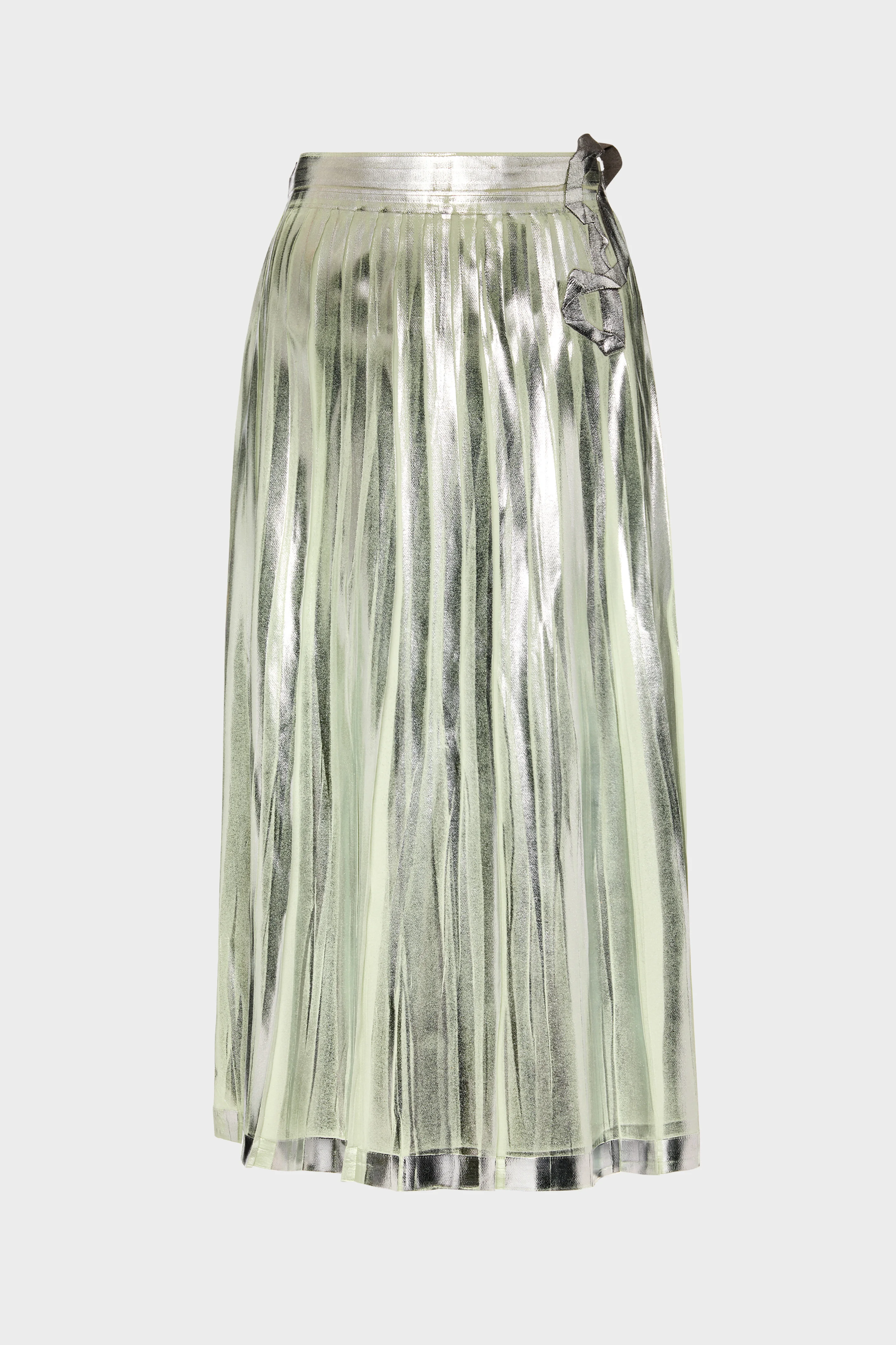 Pleated Metallic Silk Midi Skirt - 1