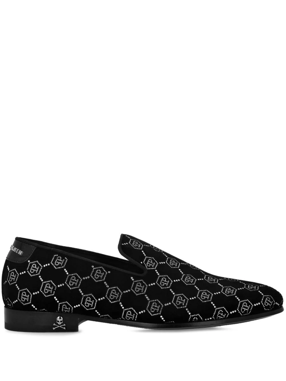 rhinestone-monogram velvet loafers - 1