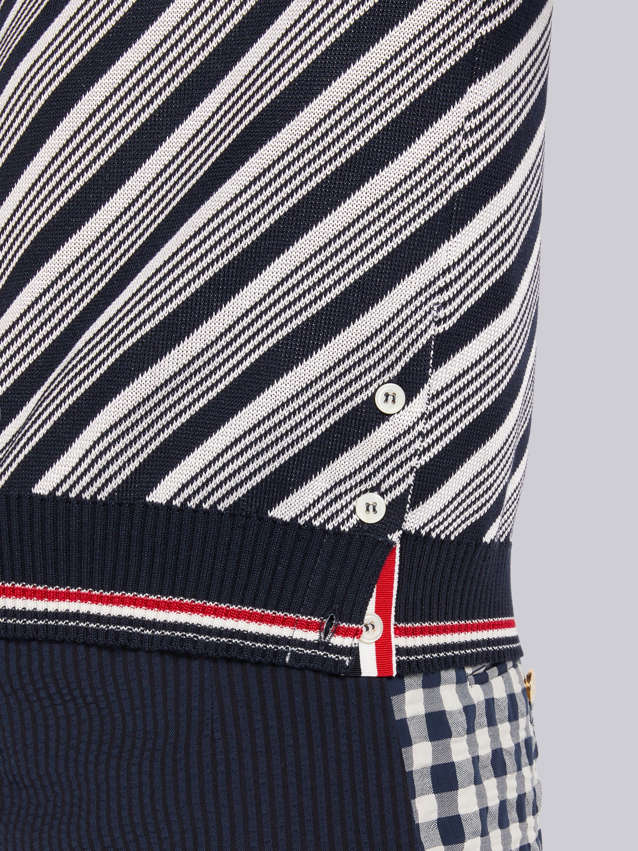 Navy Stripe Cotton Silk Stripe Tipping Polo - 6