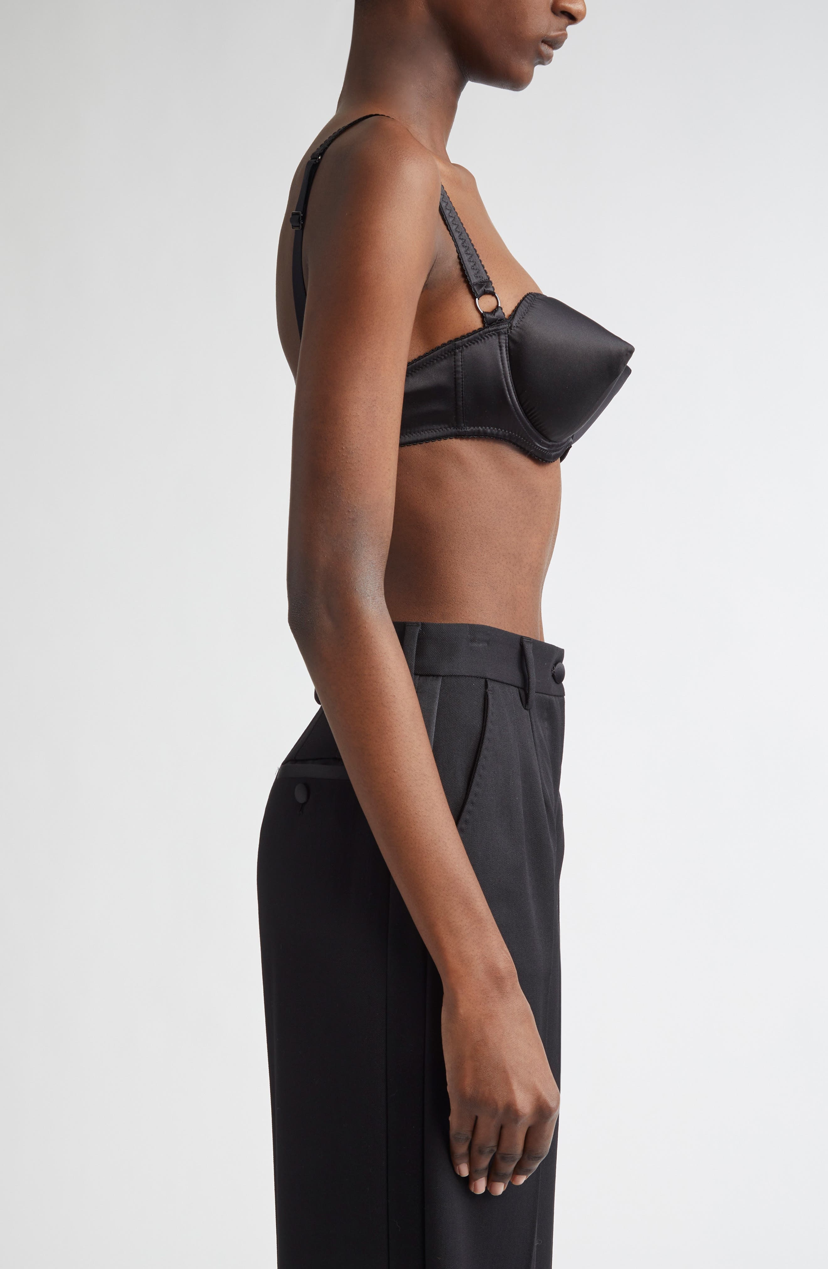 Dolce&Gabbana Underwire Stretch Silk Satin Balconette Bra in N0000 Nero at Nordstrom - 3