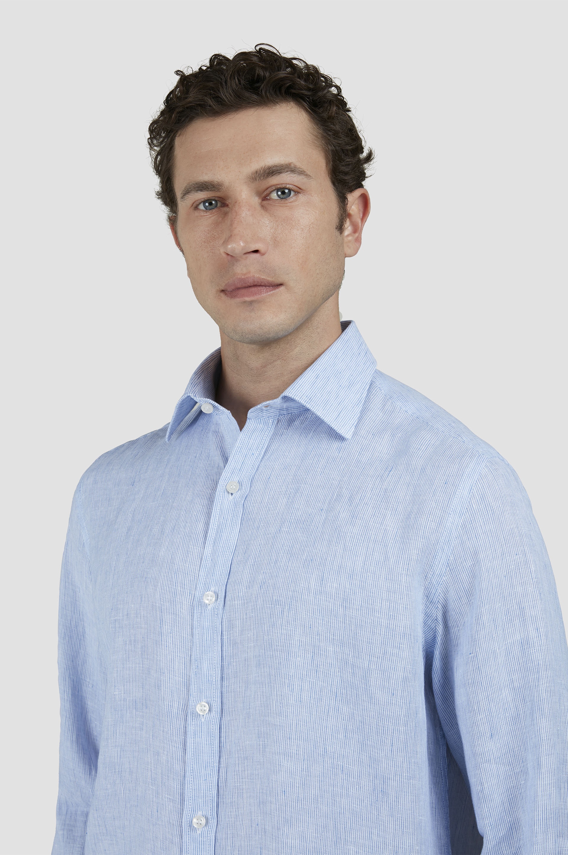 LINEN SEERSUCKER SHIRT WITH FRENCH COLLAR - 4