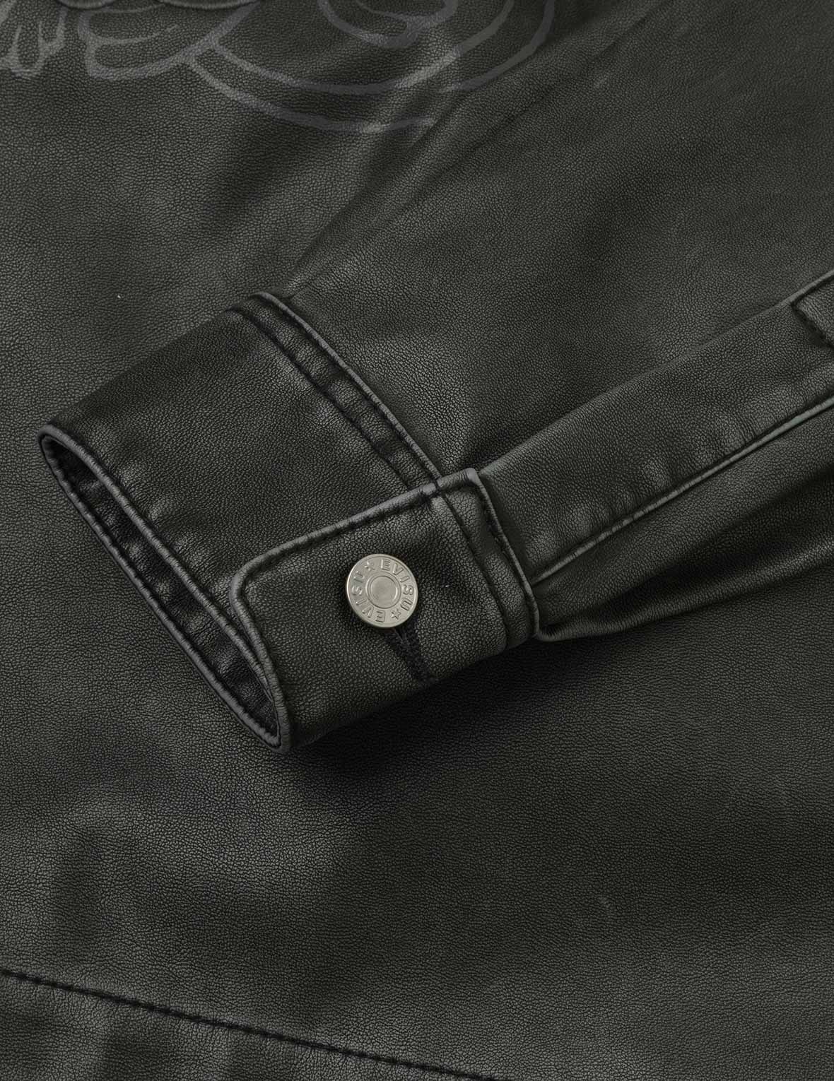Seagull Print and Embossed Logo Regular Fit Vegan Leather Jacket - 13