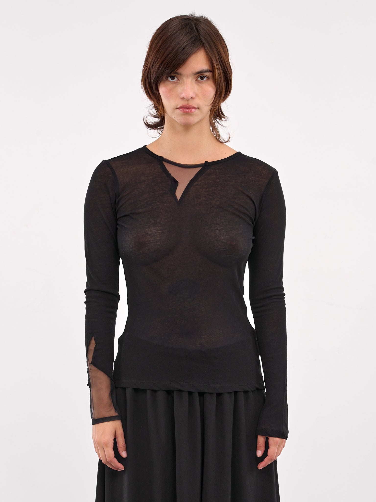 Sheer Paneled Long Sleeve Tee - 1