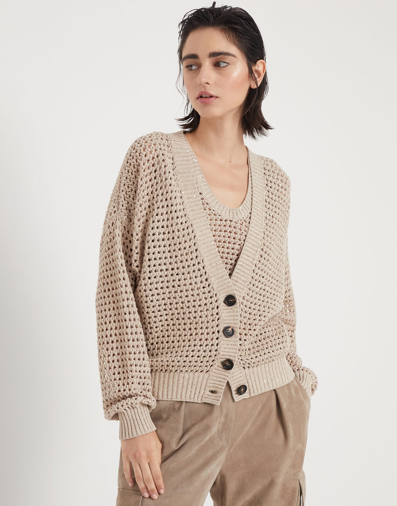 Cotton dazzling net cardigan - 1