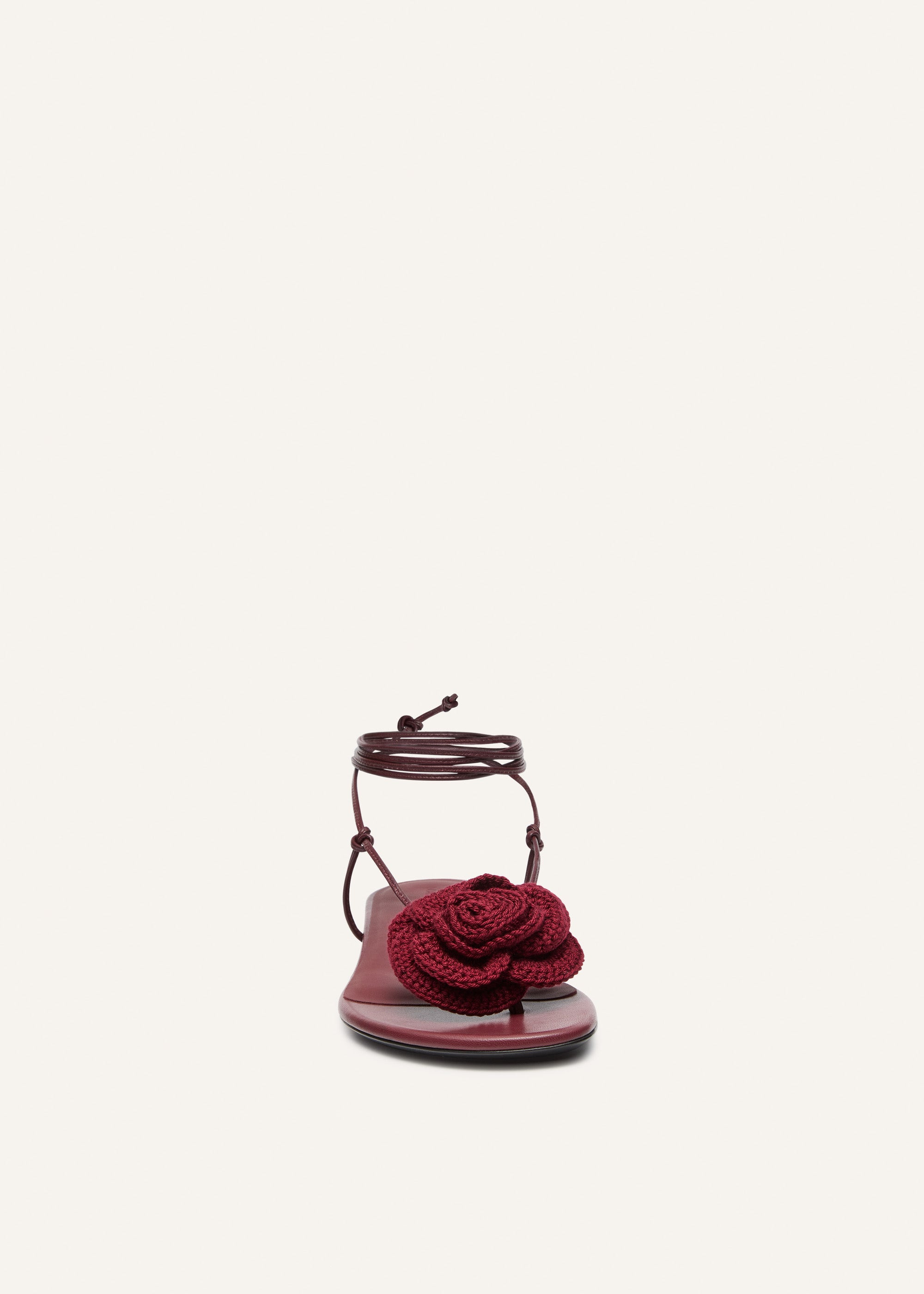 Wrap around flat flower sandals in maroon crochet - 3