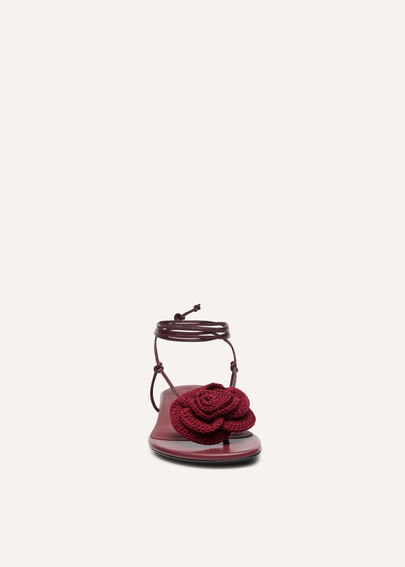 MAGDA BUTRYM Wrap around flat flower sandals in maroon crochet outlook