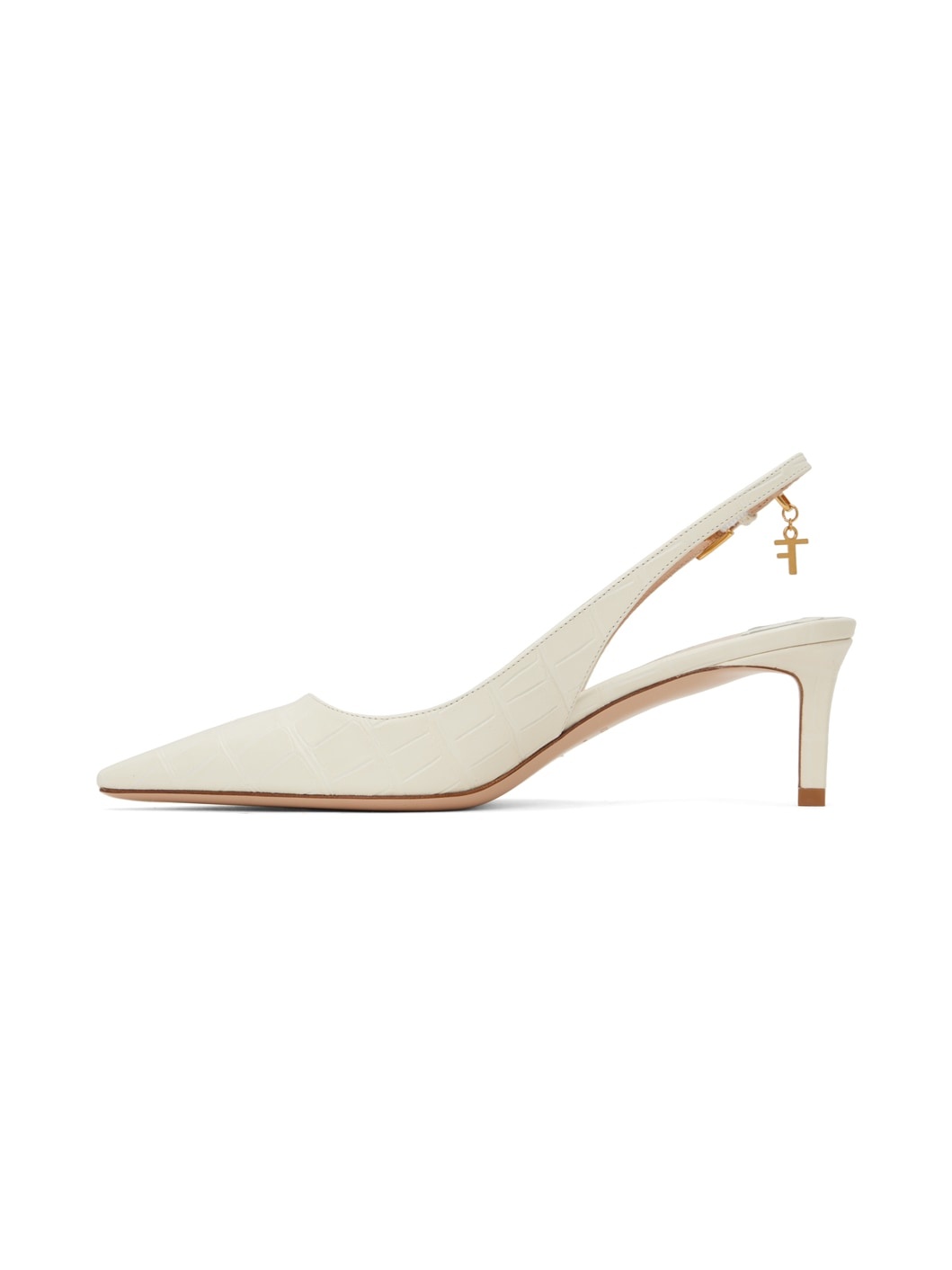 White Stamped Croc Slingback Heels - 3