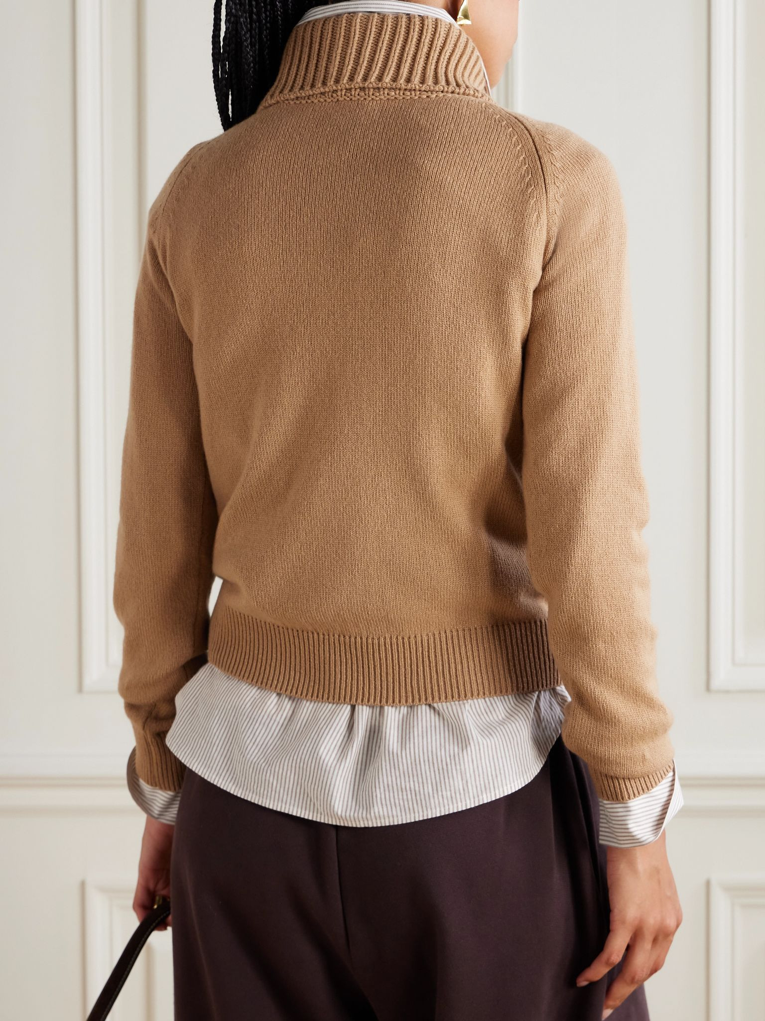 Ribbed wool and cashmere-blend polo sweater Camel - 3