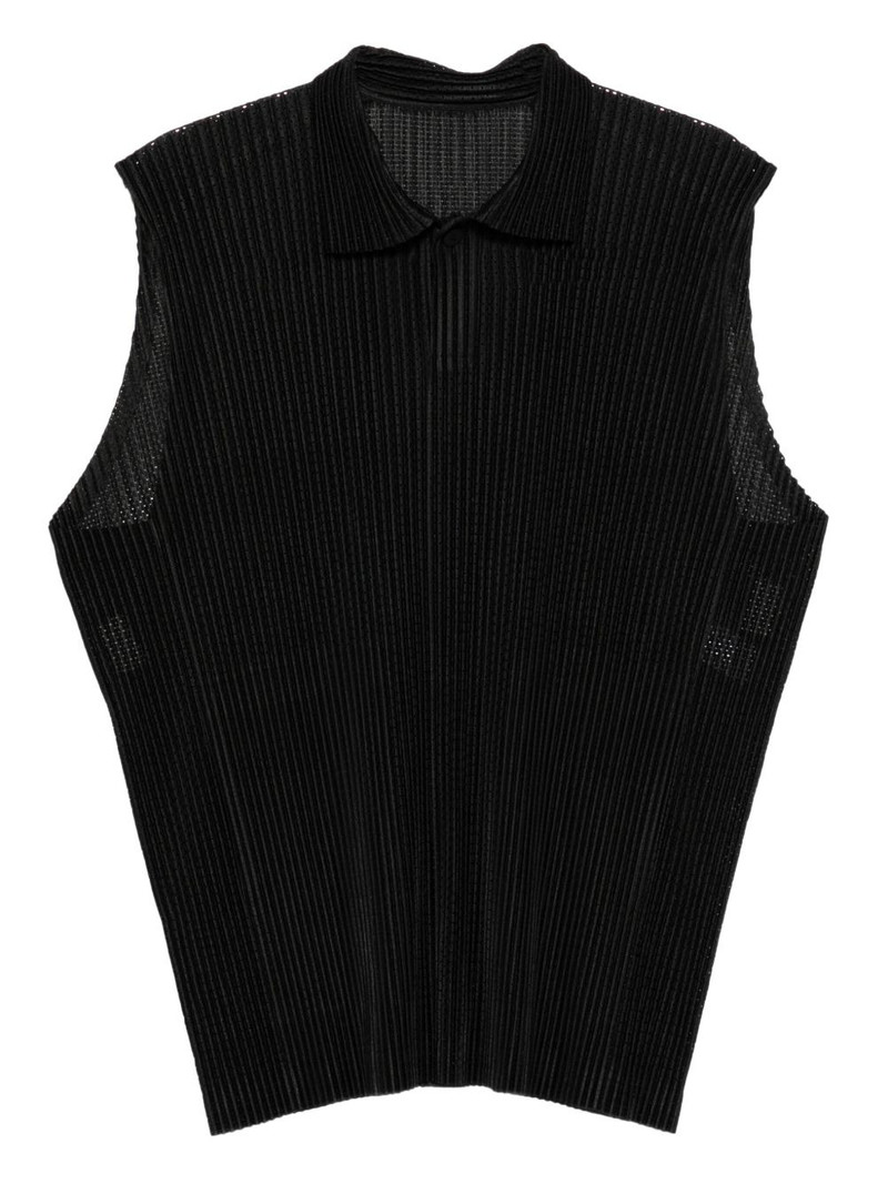 pleated sleeveless polo shirt 1