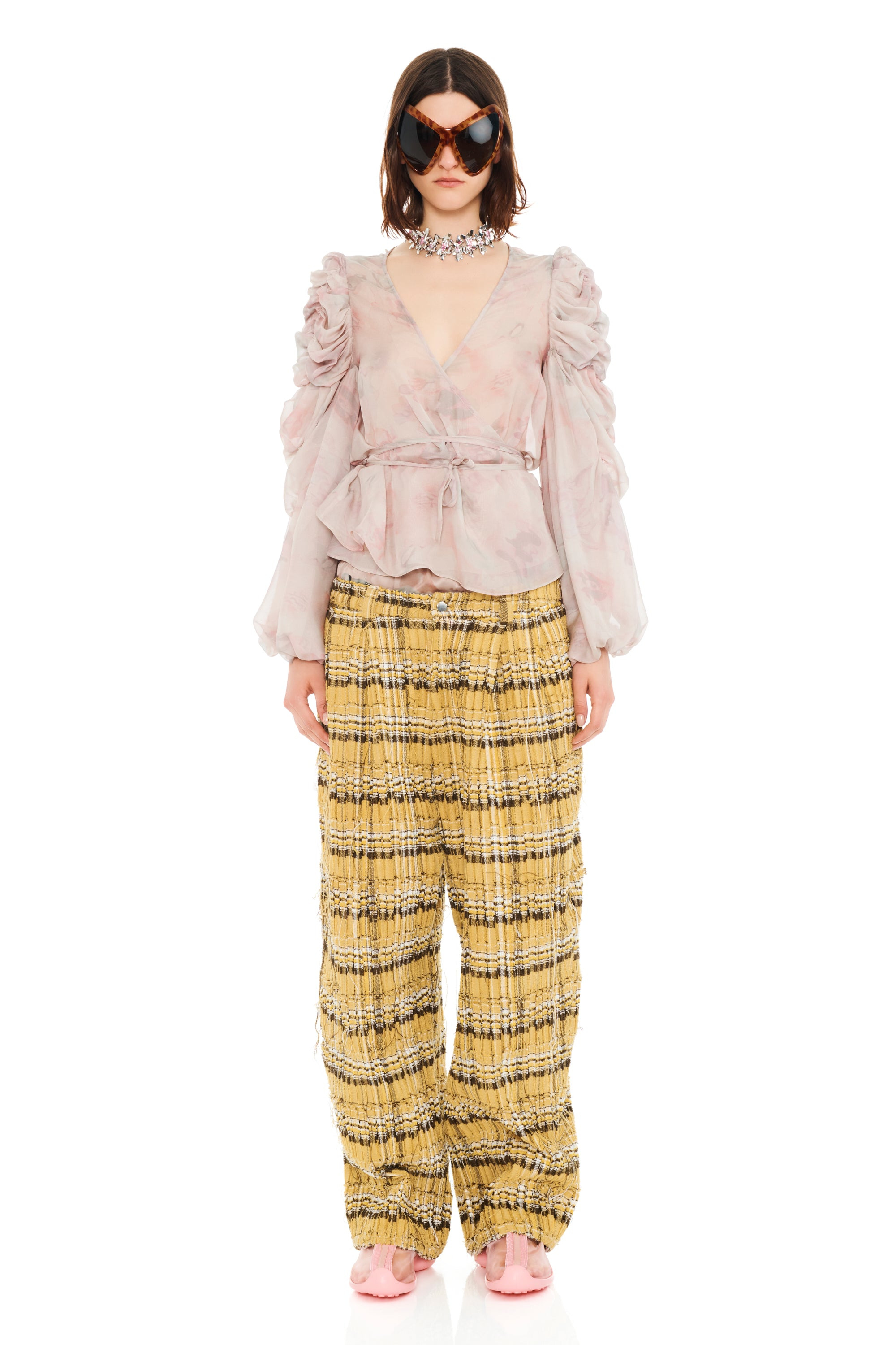 BEIGE WATERCOLOR ROSES CELOSIA WRAP TOP - 2