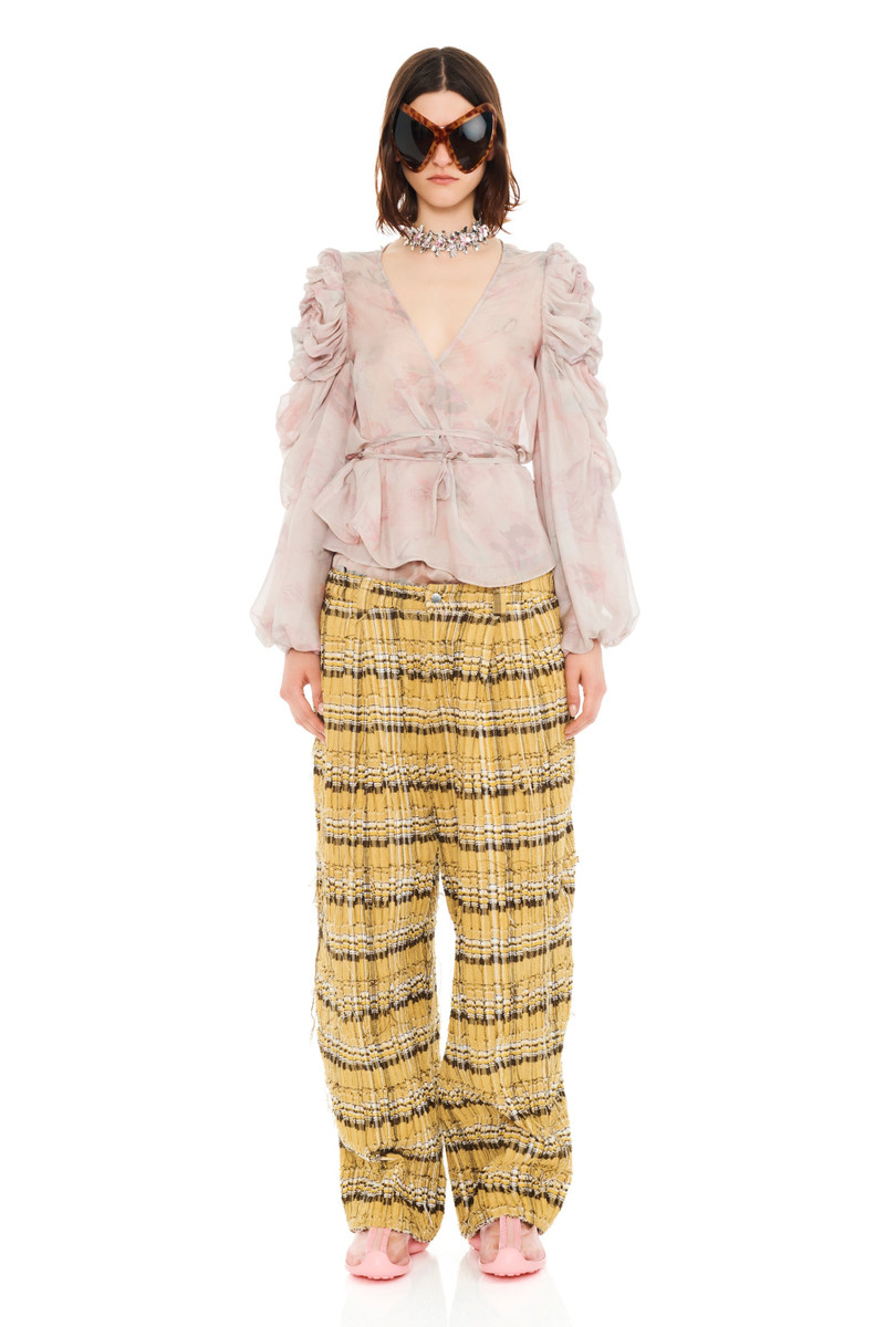 Collina Strada BEIGE WATERCOLOR ROSES CELOSIA WRAP TOP outlook
