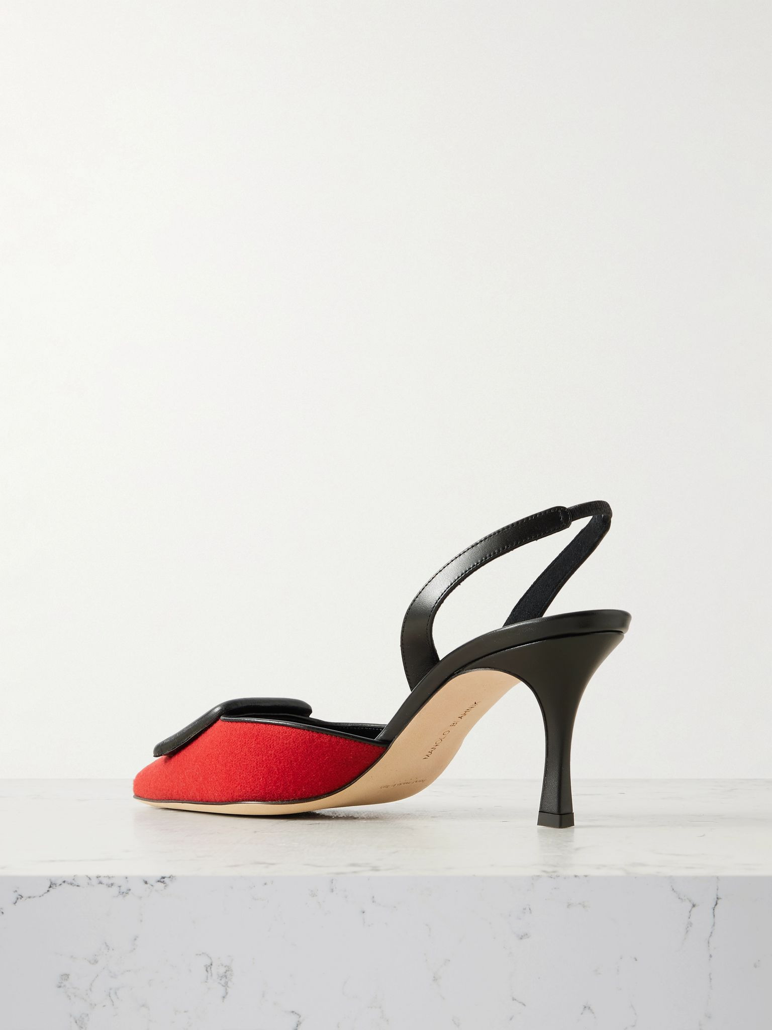 Mayslibi 70 buckled leather-trimmed velvet slingback pumps Red - 3