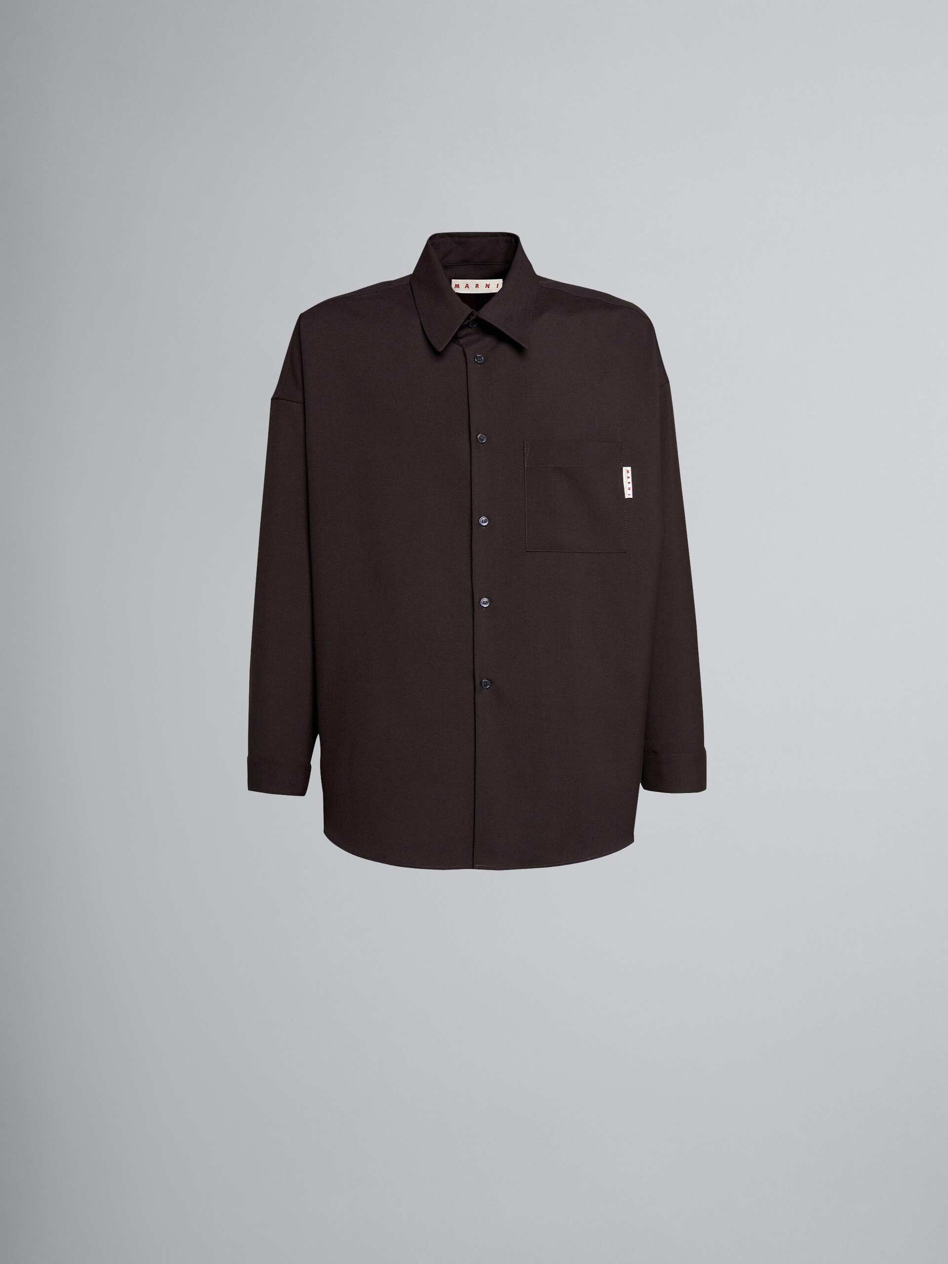BROWN TROPICAL WOOL SHIRT - 1