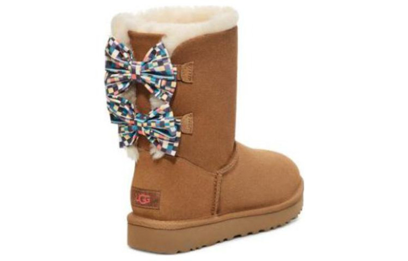 UGG (WMNS) UGG Checkered Bow Snow Boots 'Brown' 1138131-CHE outlook