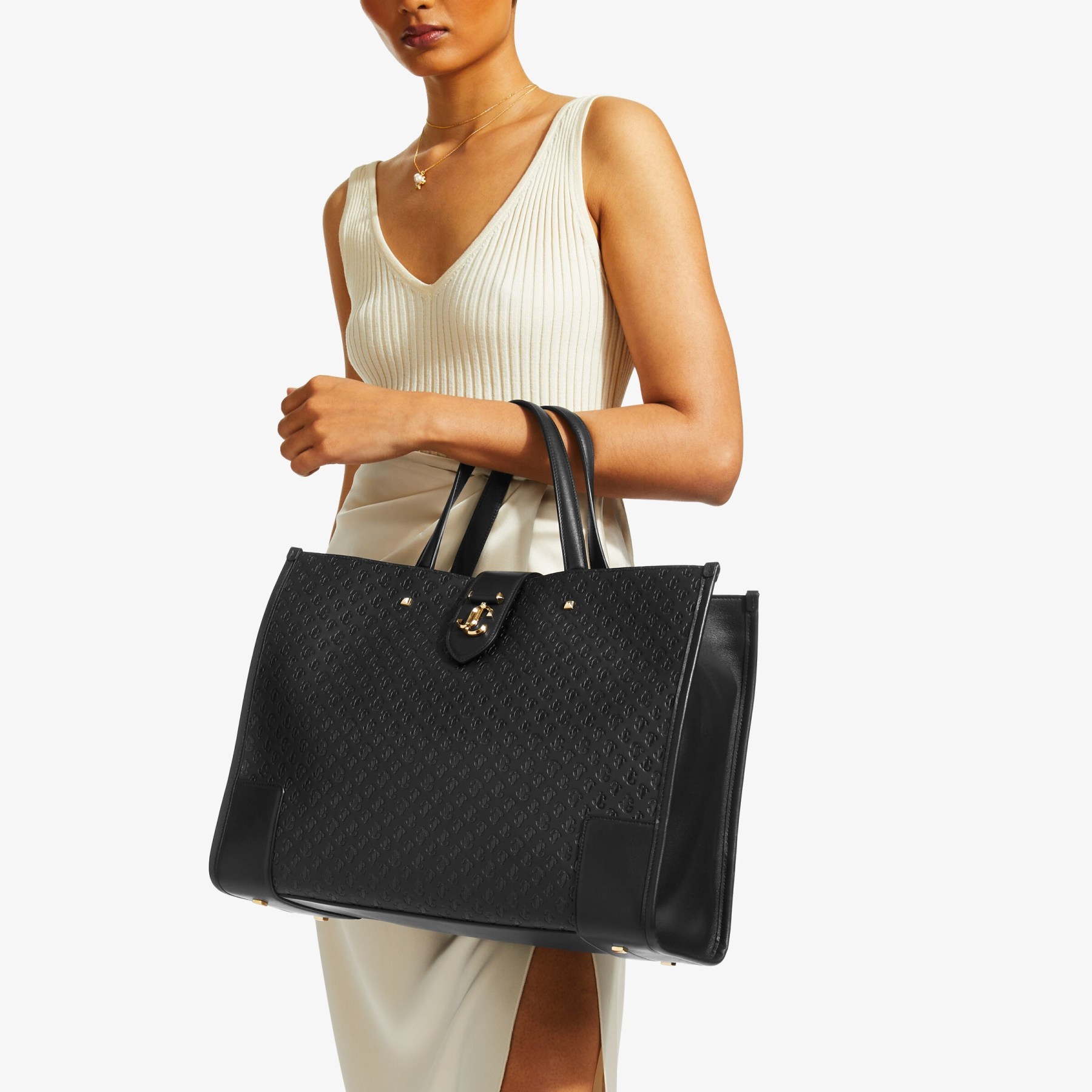 Varenne Tote L
Black JC Monogram Pattern and Leather Tote Bag - 2