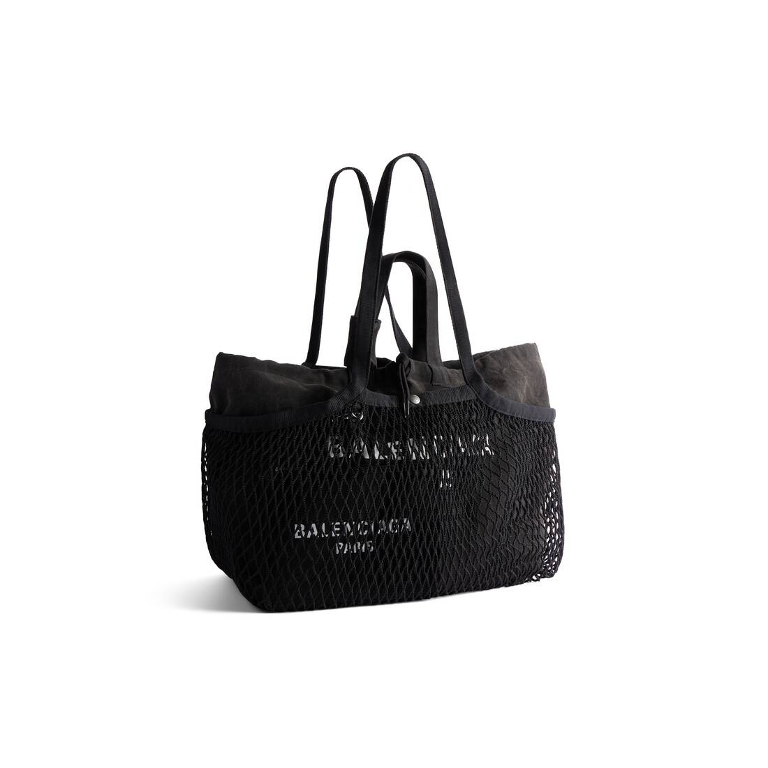 BALENCIAGA Black canvas and mesh medium 24/7 shopping bag