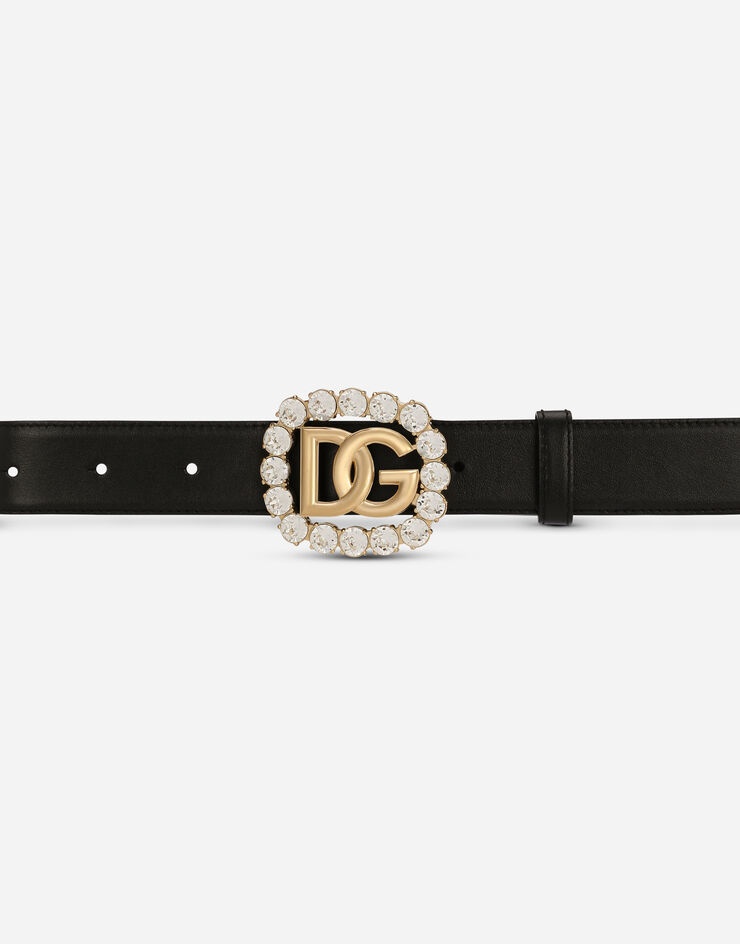 Calfskin belt with DG logo and rhinestones - 3