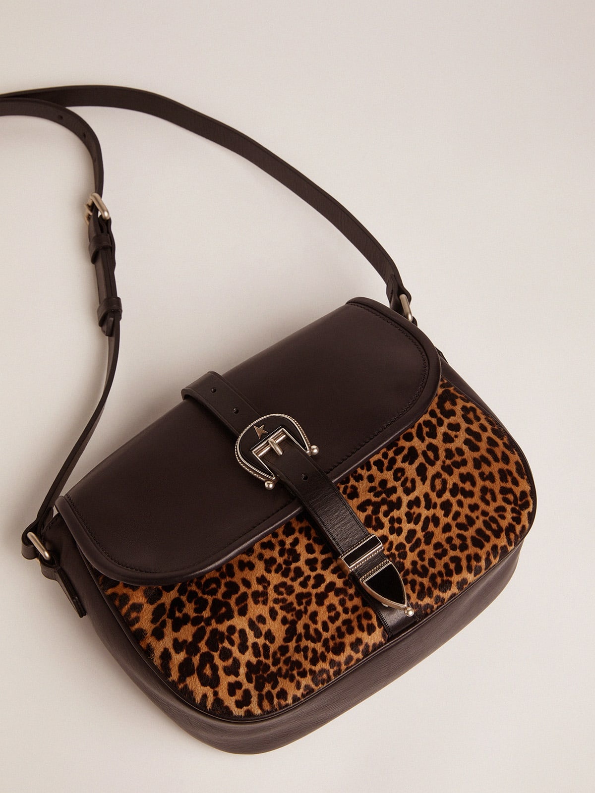 Medium Rodeo Bag in black leather and leopard-print pony skin - 4